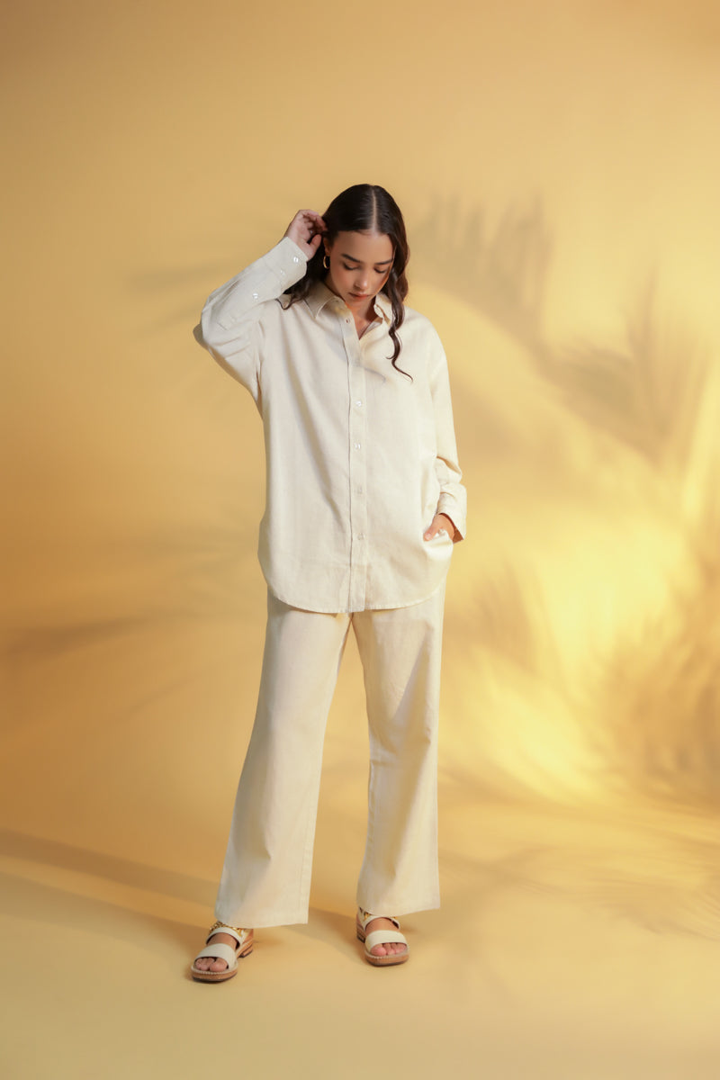 Ulfat Beige Cotton Linen Shirt