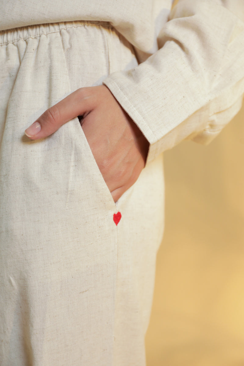 Ulfat Beige Cotton Linen Pants