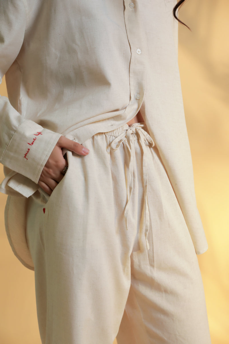 Ulfat Beige Cotton Linen Pants