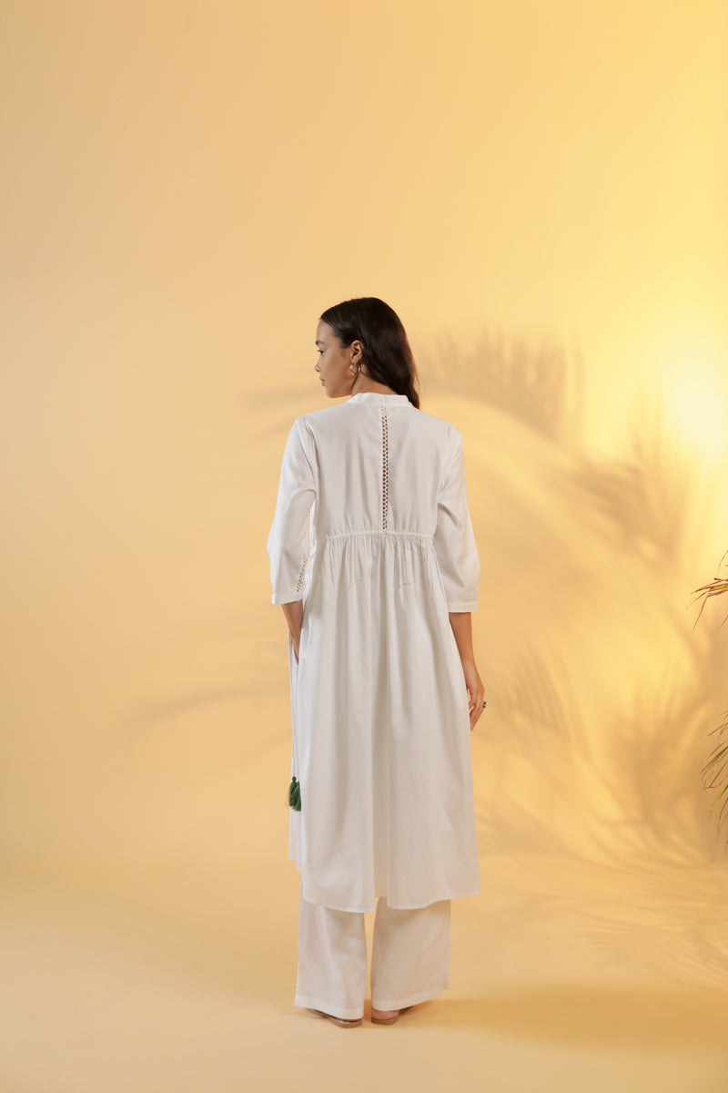 Ulfat White Cotton String Kurta
