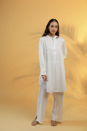 Ulfat White Cotton Kurta + Pants